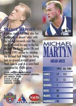 1996 Select AFL #74 Michael Martyn Back
